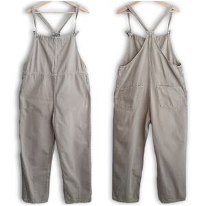 MANGO Utility Denim Overalls Wide Leg Crop Taupe Gray Cream Jeans Fabric Sz M